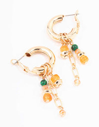 Gold Beaded Charm Chain Hoop Earrings - link has visual effect only