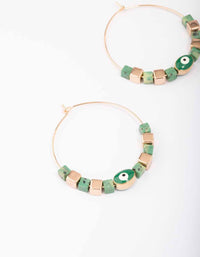 Gold & Green Beaded Evil Eye Hoop Earrings - link has visual effect only