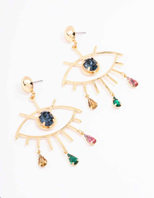 Gold Evil Eye Diamante Drop Earrings