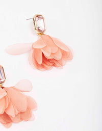 Gold Diamante Floral Fabric Drop Earrings - link has visual effect only