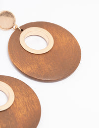 Gold Round Wooden Disc Drop Earrings - link has visual effect only