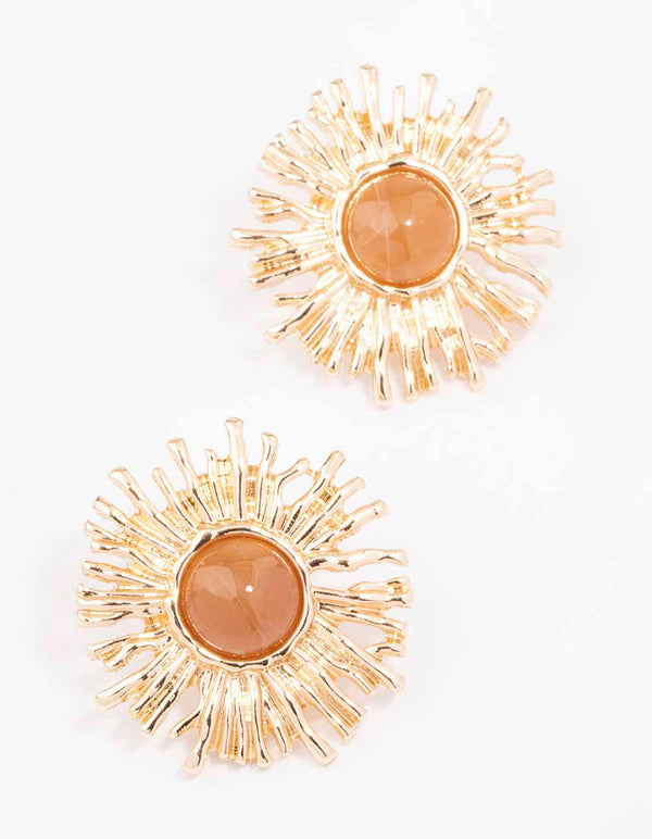 Gold Small Sun Stud Earrings