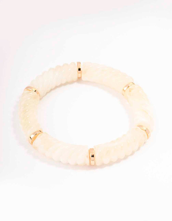 Cream Acrylic Twisted Stretch Bracelet