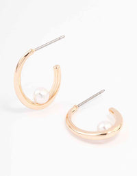 Gold Simple Pearl Hoop Earrings - link has visual effect only