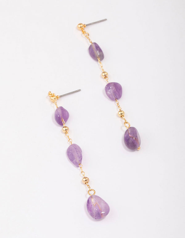 Gold Plated Trail Amethyst Drop Earrings