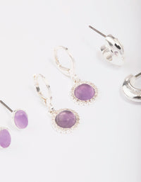 Silver Plated Round Amethyst Earring 3-Pack - link has visual effect only