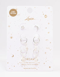 Silver Plated Celestial Cubic Zirconia Earring 3-Pack - link has visual effect only