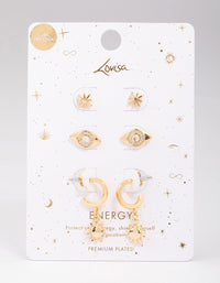 Gold Plated Evil Eye Cubic Zirconoia Earring 3-Pack - link has visual effect only