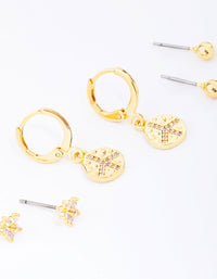 Gold Plated Cubic Zirconia Coin Earring 3-Pack - link has visual effect only