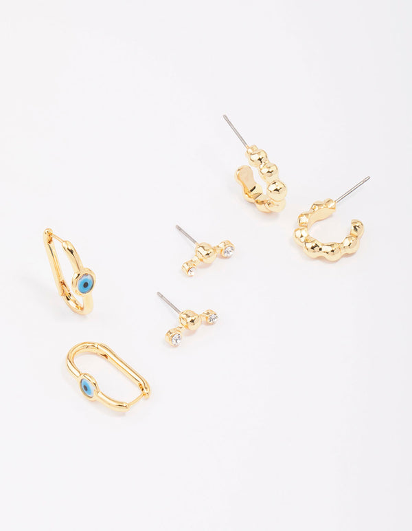 Gold Plated Evil Eye Hoop Earring 3-Pack