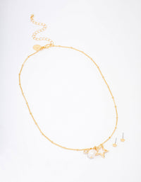 Gold Plated Star Charm Necklace & Earring Jewellery Set - link has visual effect only