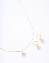 Gold Plated Organic Semi-Precious Necklace & Earring Jewellery Set - link has visual effect only