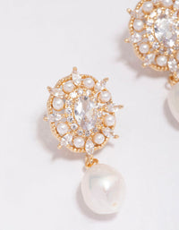 Gold Plated Freshwater Pearl Halo Drop Earrings - link has visual effect only