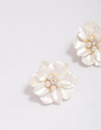 Gold Plated White Flower Cubic Zirconia Stud Earrings - link has visual effect only