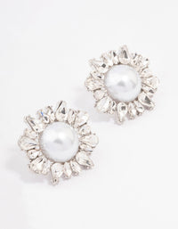 Silver Pearl & Cluster Statement Stud Earrings - link has visual effect only