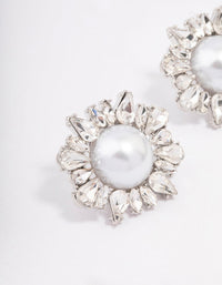 Silver Pearl & Cluster Statement Stud Earrings - link has visual effect only