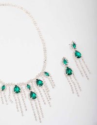 Silver Emerald & Diamante Drop Jewellery Set - link has visual effect only