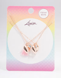 Kids Rose Gold Tassel Heart Locket Pendant Necklace Pack - link has visual effect only