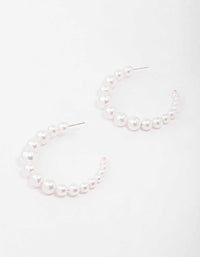 Gold Medium Pearl Hoop Earrings - link has visual effect only