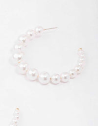 Gold Medium Pearl Hoop Earrings - link has visual effect only