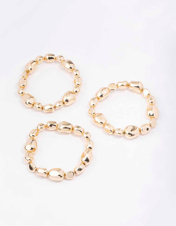 Gold Organic Oval Beaded Stretch Bracelet 3-Pack