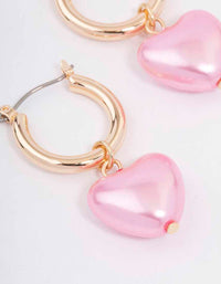 Gold Chrome Pink Heart Hoop Earrings - link has visual effect only