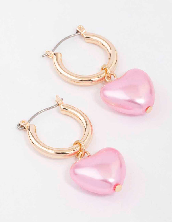 Gold hoop earrings hot sale with heart