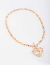 Gold Filigree Puffy Heart Necklace - link has visual effect only
