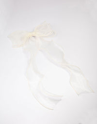 White Fabric Organza Curl Hair Bow Clip - link has visual effect only