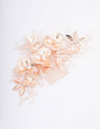 Rose Gold Pearl Flower Hair Comb - link has visual effect only