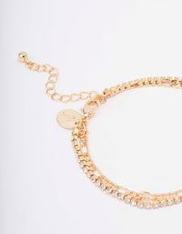 Gold Plated Double Chain & Crystal Bracelet - link has visual effect only