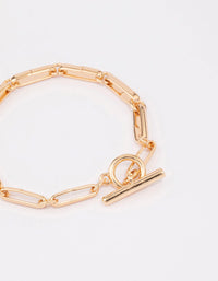 Gold Plated Brass Chunky Rectangular Link FOB Bracelet - link has visual effect only