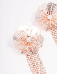 Rose Gold Flower Diamante Cup Chain Drop Earrings - link has visual effect only