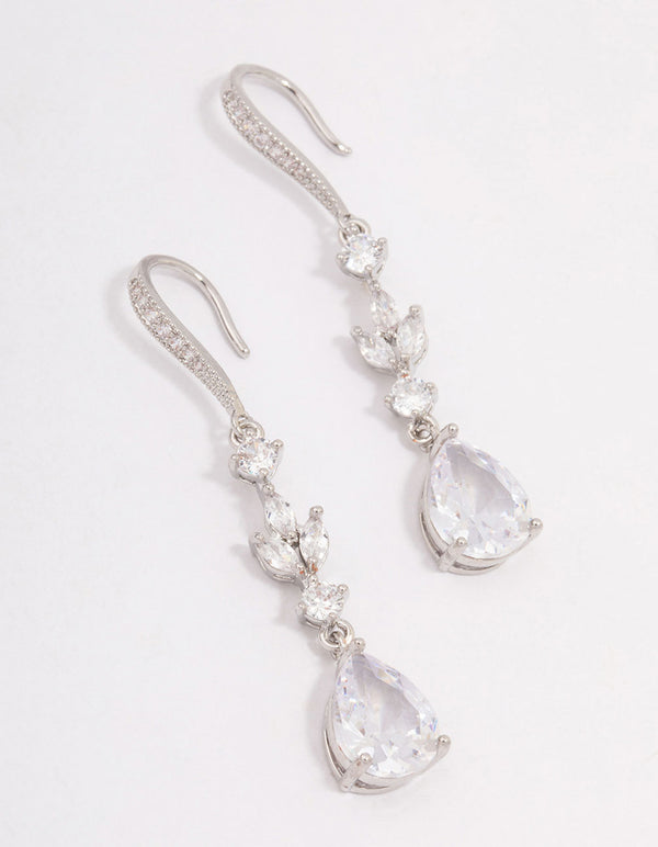 Silver Cubic Zirconia French Hook Pear Drop Earrings