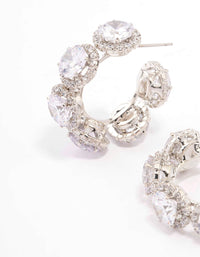 Rhodium Round Cubic Zirconia Small Hoop Earrings - link has visual effect only