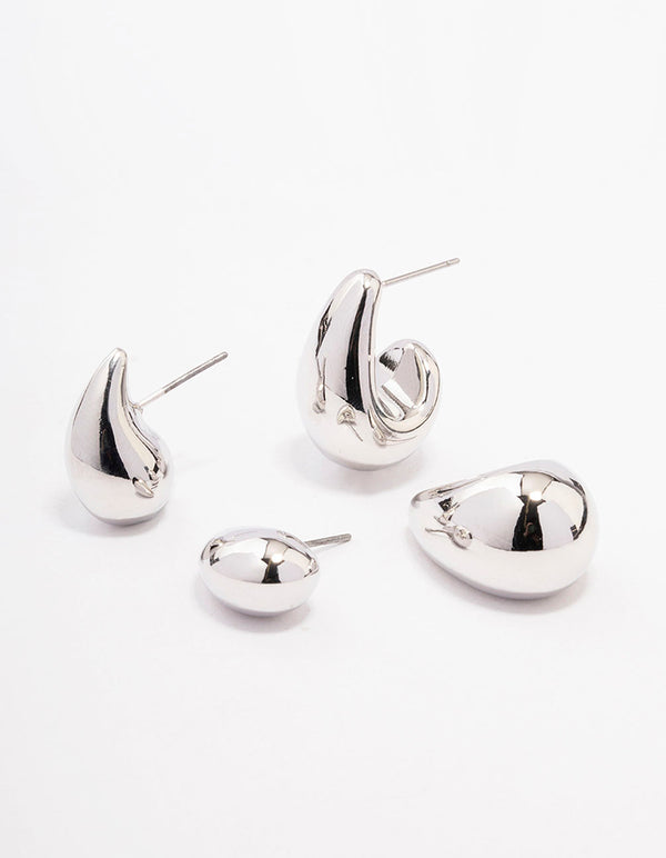 Rhodium Teardrop Shaped Earring Pack