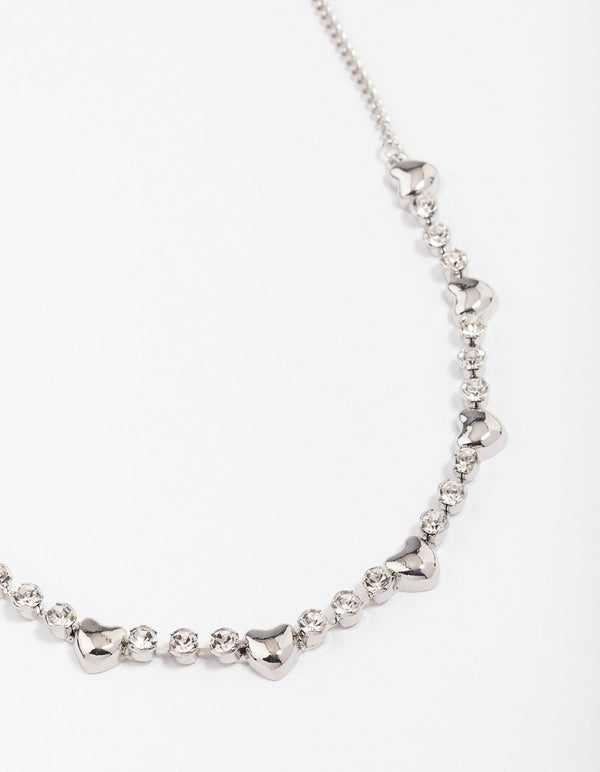 Rhodium Heart & Diamante Necklace