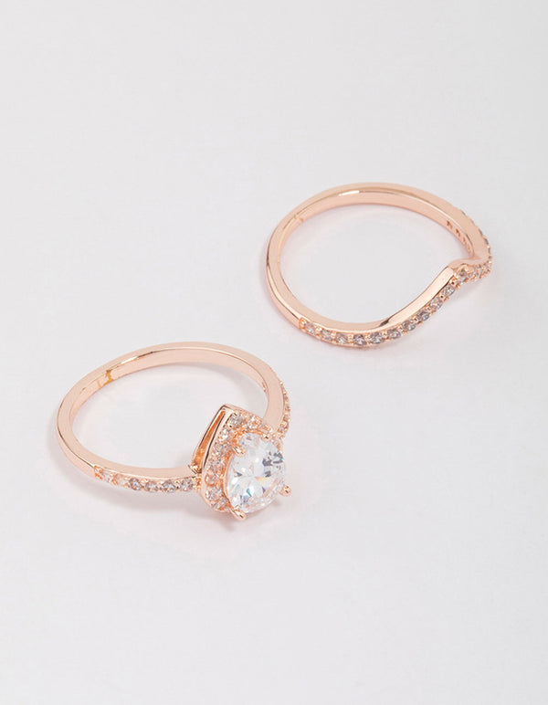 Rose Gold Crowned Pear Diamante Ring