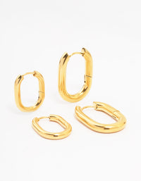 Waterproof Gold Plated Stainless Steel Square Oval Hoop Earrings 2-Pack - link has visual effect only