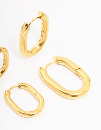 Waterproof Gold Plated Stainless Steel Square Oval Hoop Earrings 2-Pack - link has visual effect only