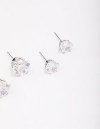 Waterproof Stainless Steel Graduating Cubic Zirconia Earring 3-Pack - link has visual effect only