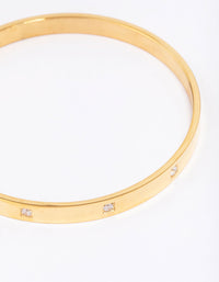 Waterproof Gold Plated Stainless Steel Triangular Cubic Zirconia Flat Bangle - link has visual effect only