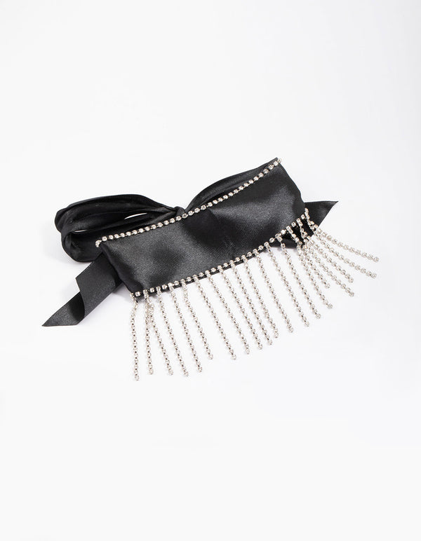 Black Fabric Diamante Drop Choker - Lovisa