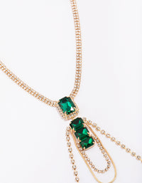 Gold Diamante & Emerald Stone Drop Necklace - link has visual effect only