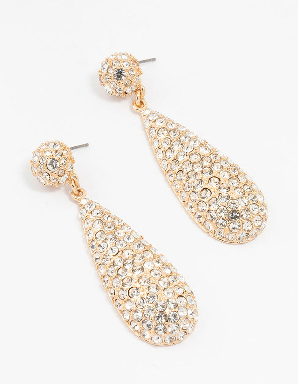 Gold Plated Pave Teardrop Earrings