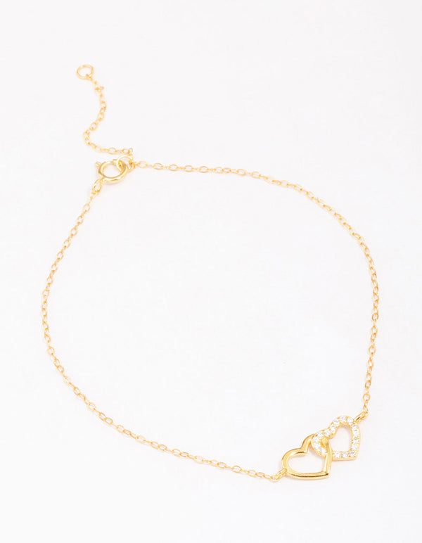 Gold Plated Sterling Silver Loop Heart Chain Bracelet