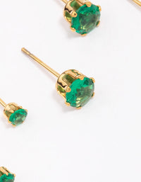 Waterproof Gold Plated Stainless Steel Emerald Cubic Zirconia Stud Earrings 3-Pack - link has visual effect only