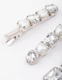 Silver Diamante & Pearl Heart Hair Clip 4-Pack - link has visual effect only