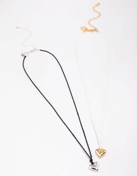 Mixed Metal Heart Cord Necklace Pack - link has visual effect only