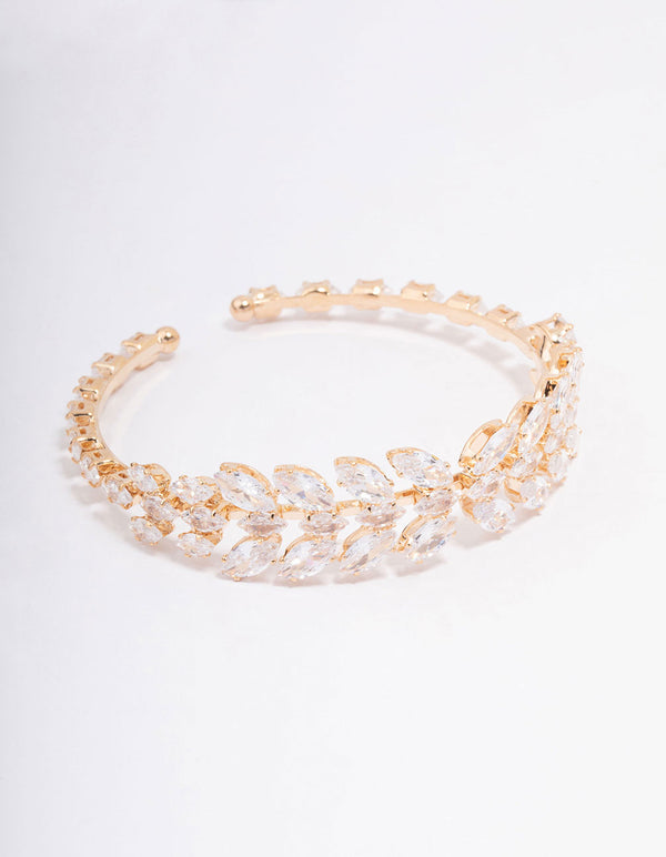 Gold Cubic Zirconia Statement Marquise Wrist Cuff